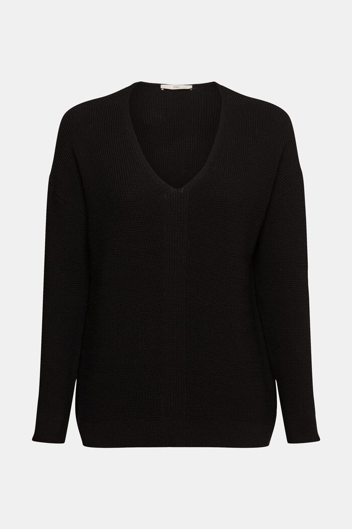 Locker gestrickter Pullover mit V-Ausschnitt, BLACK, detail image number 2