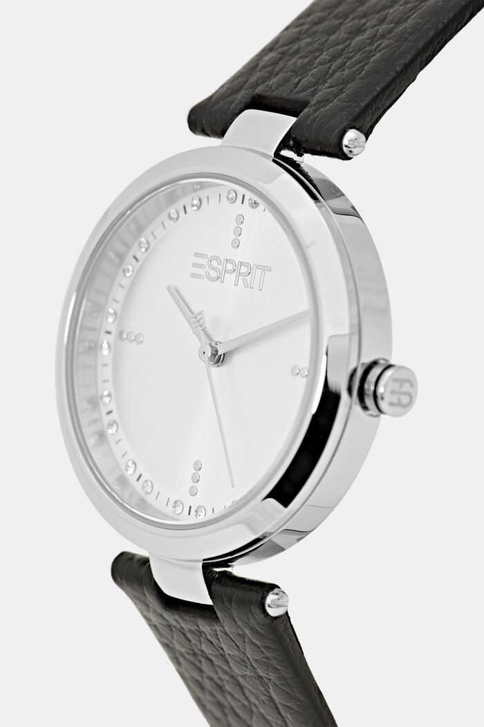 Uhr mit Lederarmband und Zirkonia, BLACK, detail image number 1