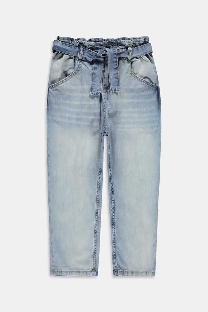 Elastische Paperbag-Jeans in Caprilänge, BLUE LIGHT WASHED, detail image number 0