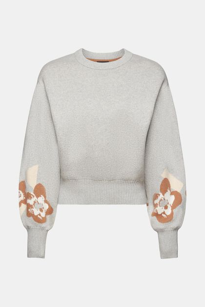 Cropped-Pullover mit Puffärmeln, floraler Jacquard
