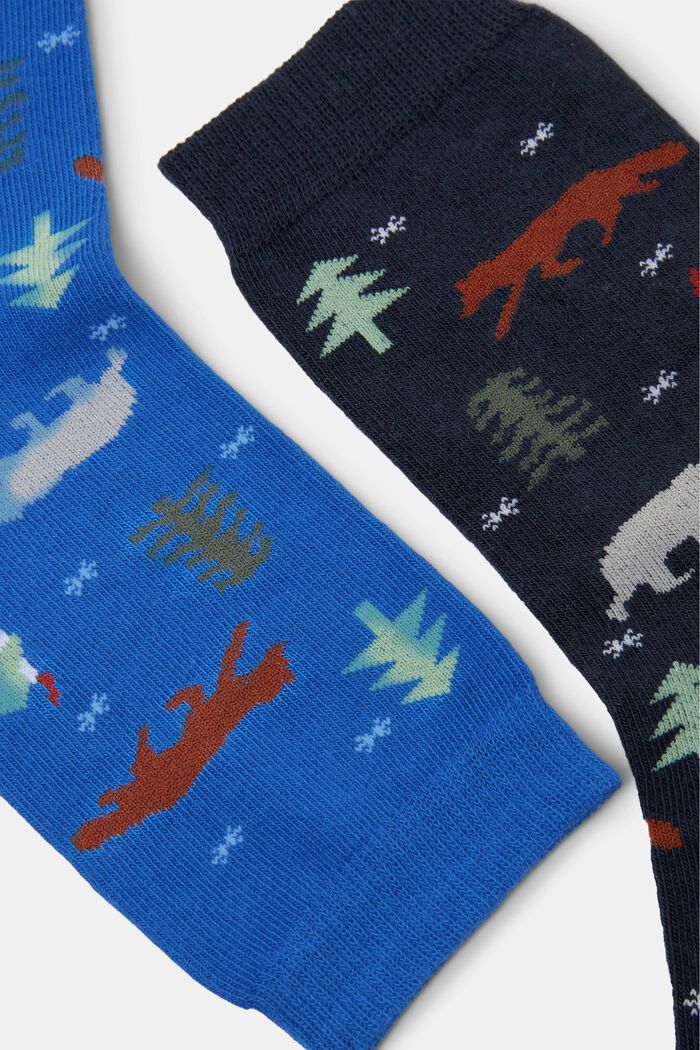 Gemusterte Socken im 2er-Pack, Bio-Baumwolle, NAVY/BLUE, detail image number 1