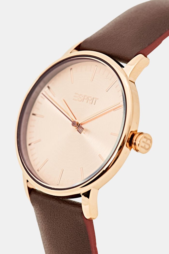 Edelstahl-Uhr mit Leder-Armband, BROWN, detail image number 1