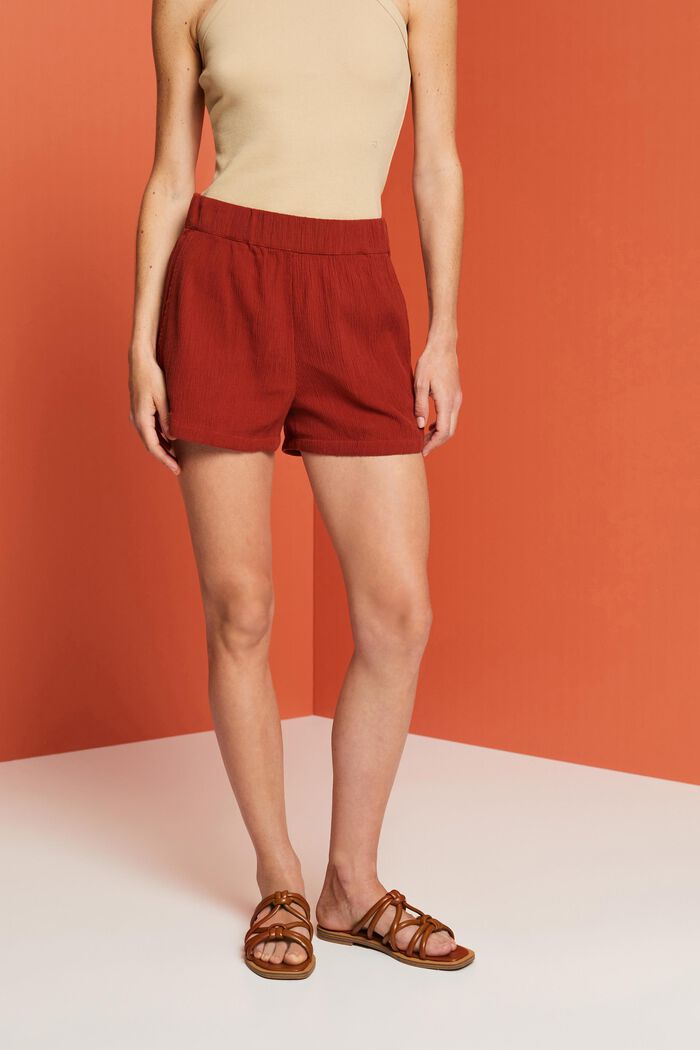 Pull-on-Shorts aus Crinkle-Baumwolle, TERRACOTTA, detail image number 0